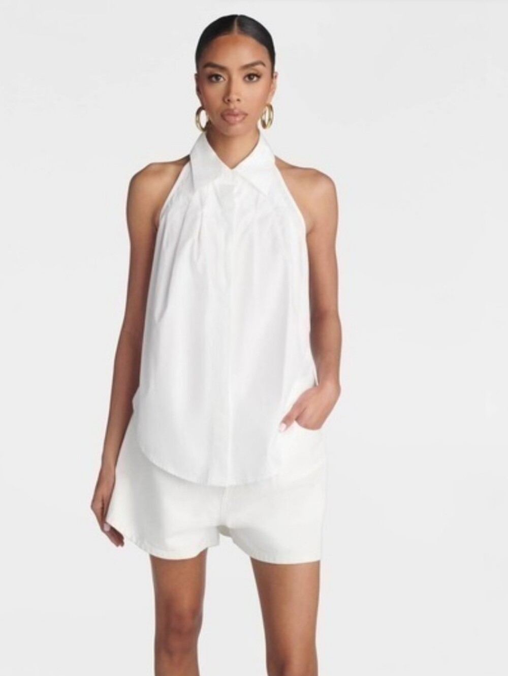 💥KBB by KAHLANA The Halter Shirt White 100% Cotton Open Back Tie Top